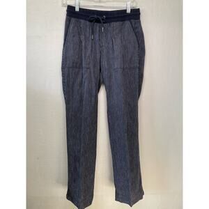 ATHLETA Woman's Cabo Tide Linen Pants Navy Stripe, Size 4